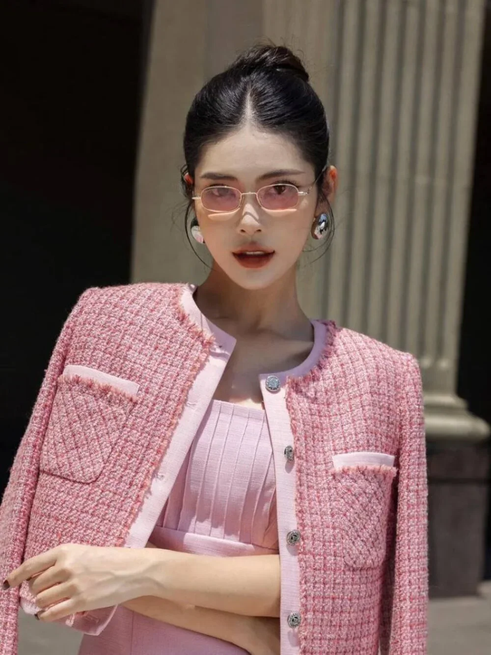 Gucci GG1648S 005 Rectangle Sunglasses - Gold/Pink